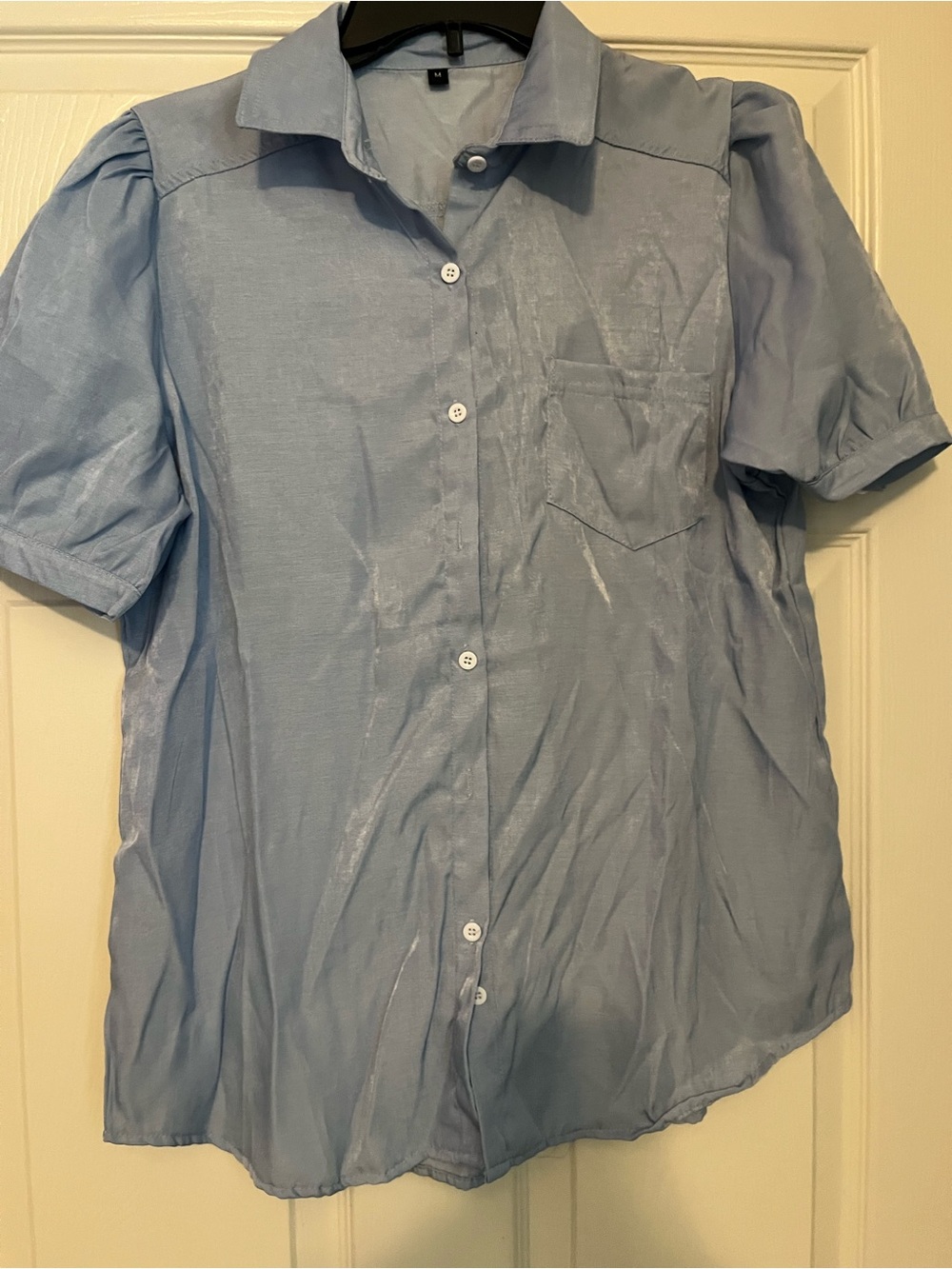 Light Blue Women's Short Sleeve Button Front Blouse